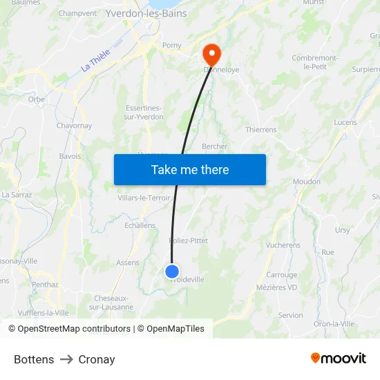 Bottens to Cronay map