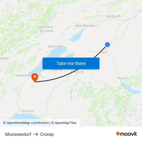 Moosseedorf to Cronay map
