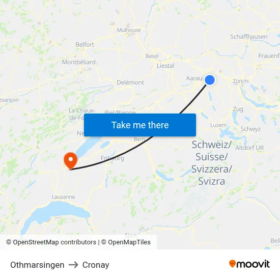 Othmarsingen to Cronay map