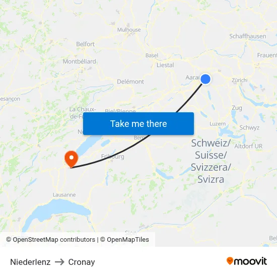 Niederlenz to Cronay map