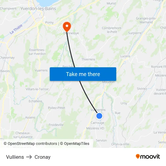Vulliens to Cronay map