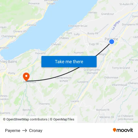 Payerne to Cronay map