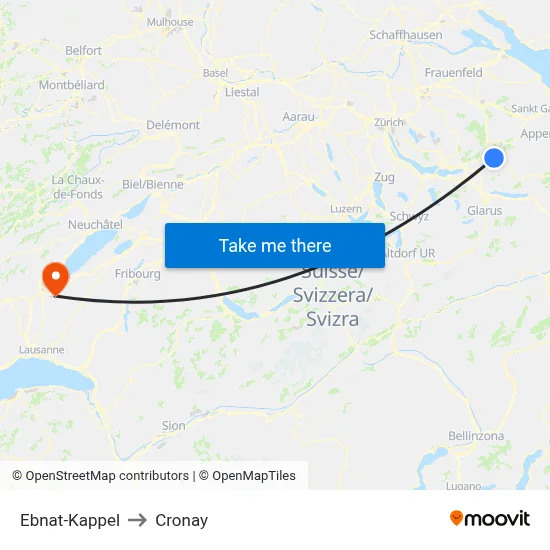 Ebnat-Kappel to Cronay map