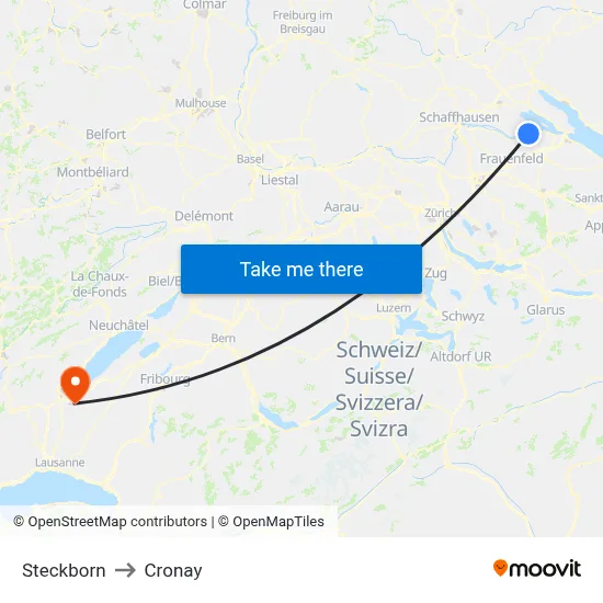 Steckborn to Cronay map