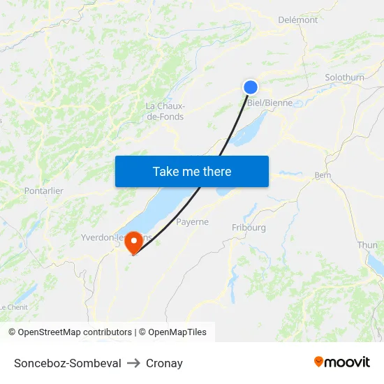 Sonceboz-Sombeval to Cronay map