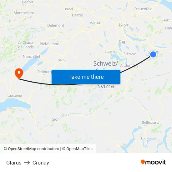 Glarus to Cronay map