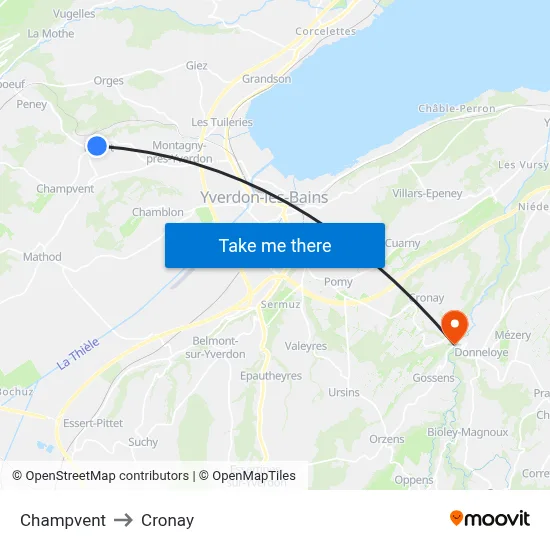 Champvent to Cronay map