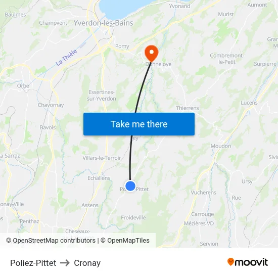 Poliez-Pittet to Cronay map