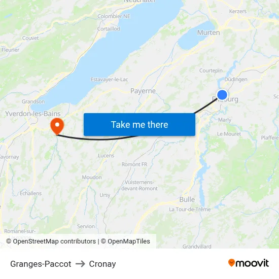 Granges-Paccot to Cronay map