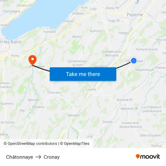 Châtonnaye to Cronay map