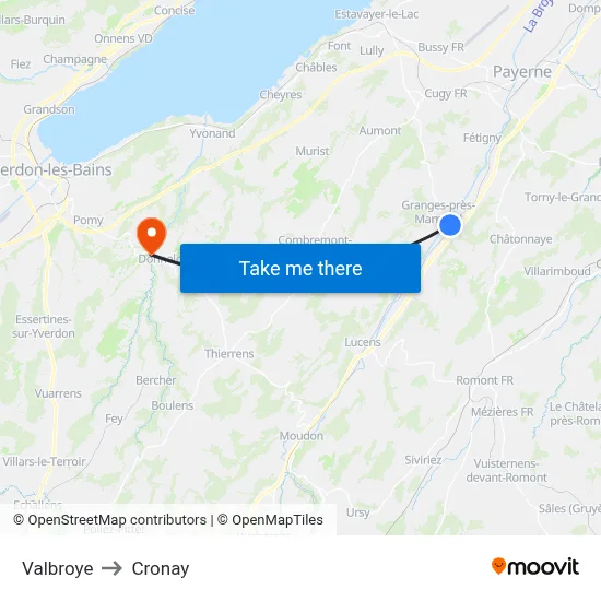 Valbroye to Cronay map