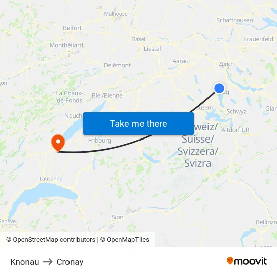 Knonau to Cronay map
