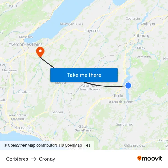 Corbières to Cronay map