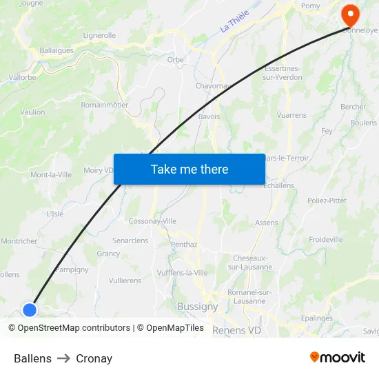 Ballens to Cronay map