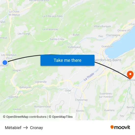 Métabief to Cronay map