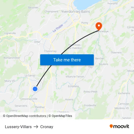 Lussery-Villars to Cronay map