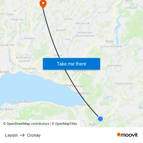 Leysin to Cronay map