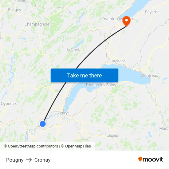 Pougny to Cronay map