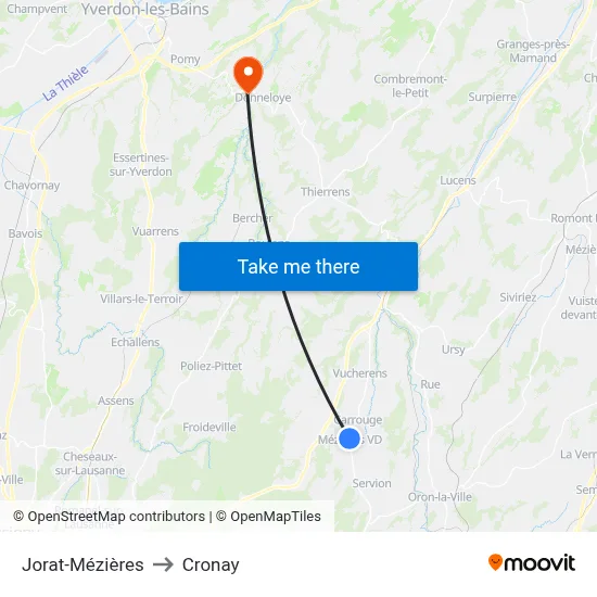 Jorat-Mézières to Cronay map