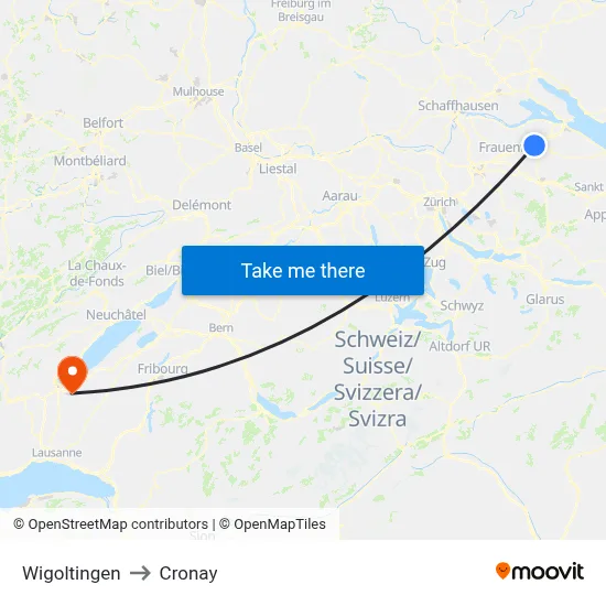 Wigoltingen to Cronay map