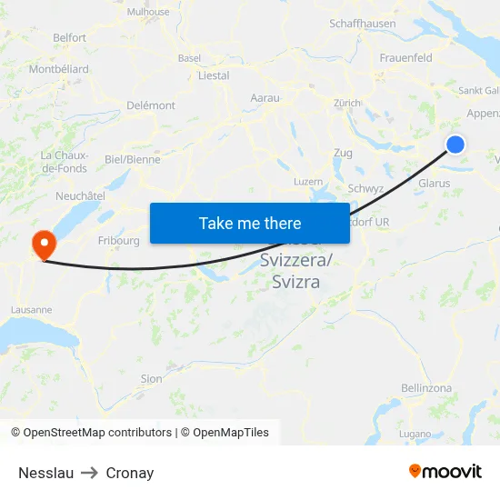 Nesslau to Cronay map
