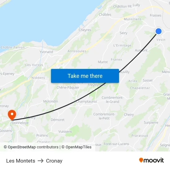 Les Montets to Cronay map