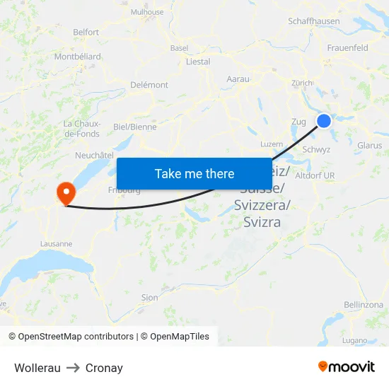 Wollerau to Cronay map