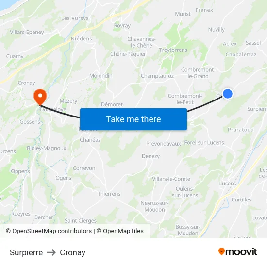 Surpierre to Cronay map
