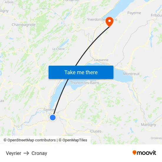 Veyrier to Cronay map
