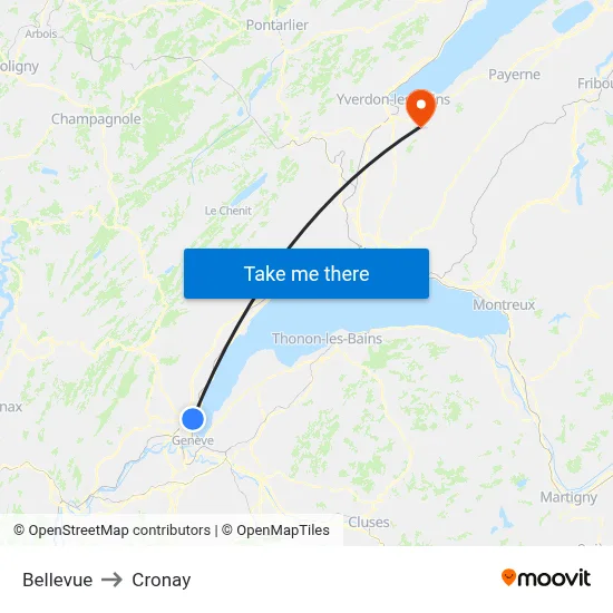 Bellevue to Cronay map