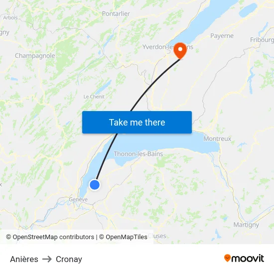 Anières to Cronay map