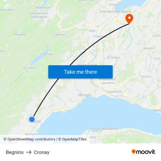 Begnins to Cronay map
