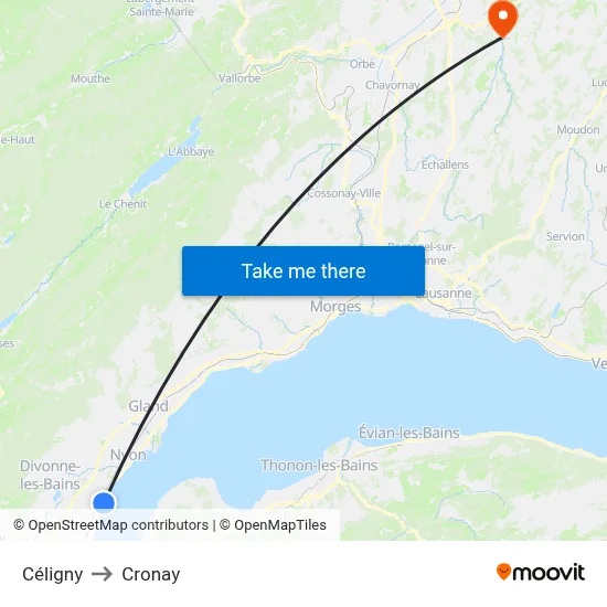 Céligny to Cronay map