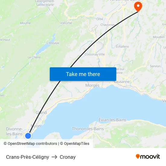 Crans-Près-Céligny to Cronay map