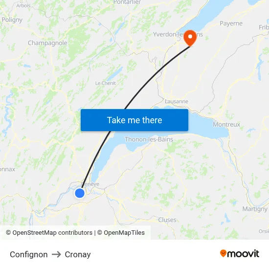 Confignon to Cronay map