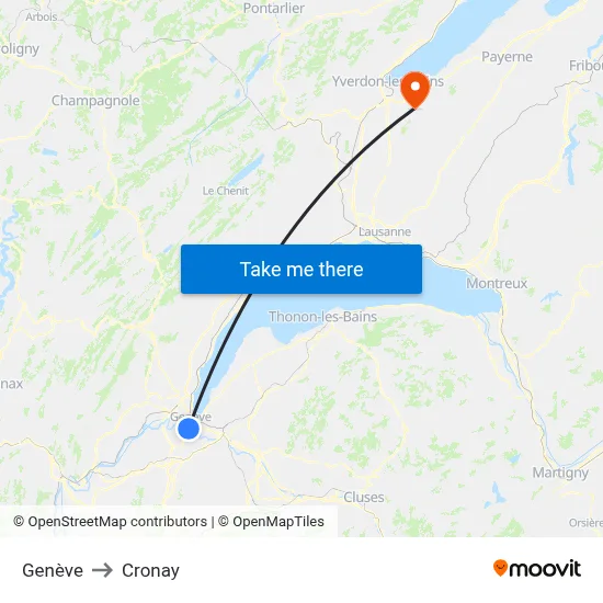 Genève to Cronay map