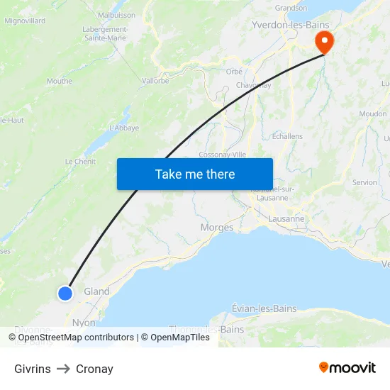 Givrins to Cronay map
