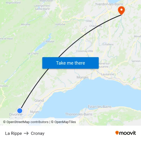 La Rippe to Cronay map