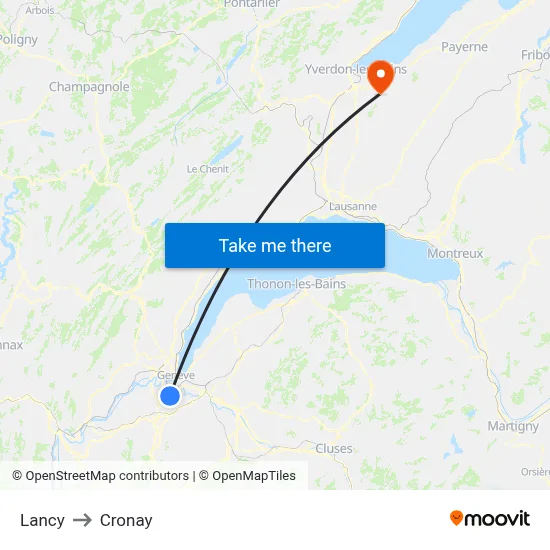 Lancy to Cronay map
