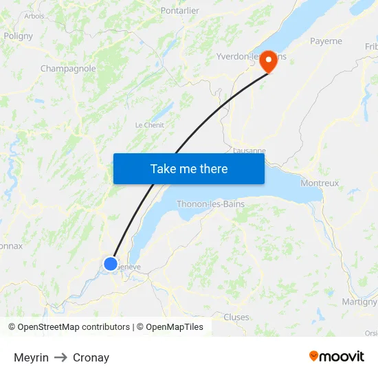Meyrin to Cronay map