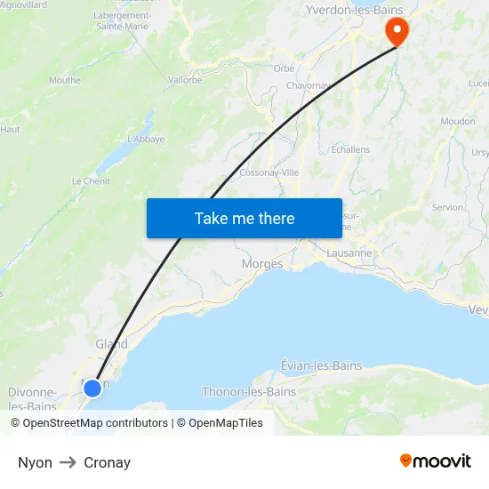 Nyon to Cronay map