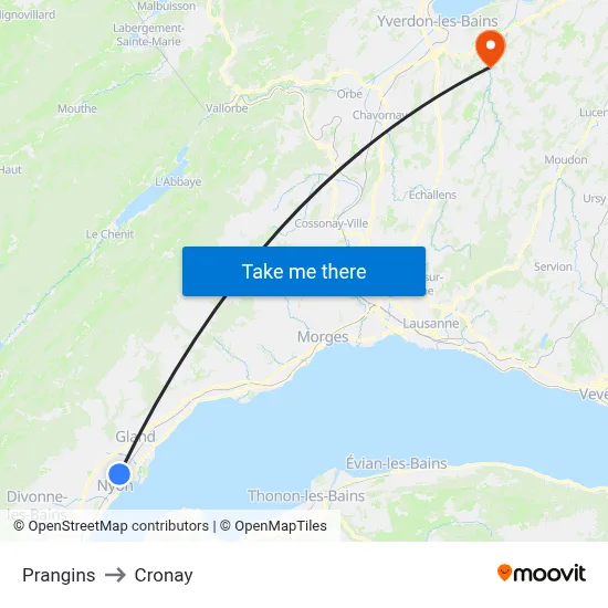 Prangins to Cronay map