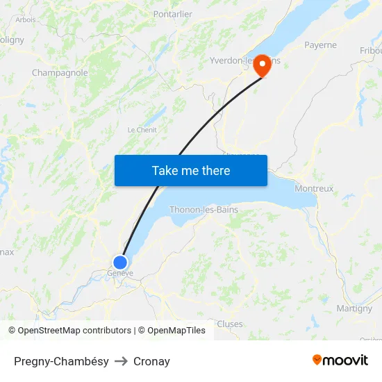 Pregny-Chambésy to Cronay map