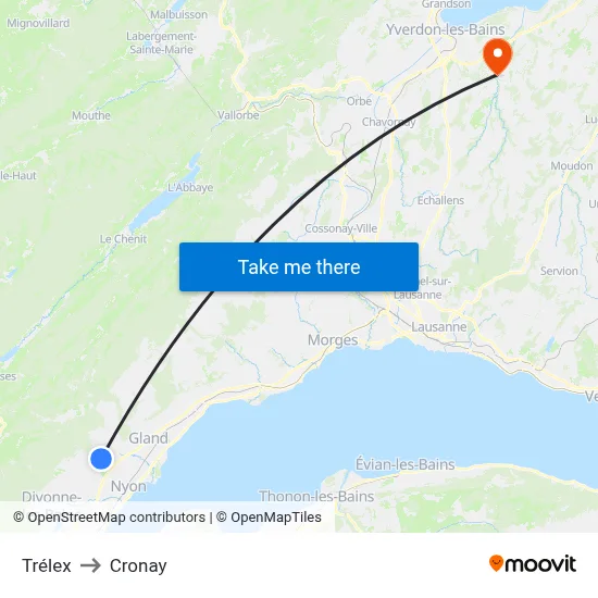 Trélex to Cronay map