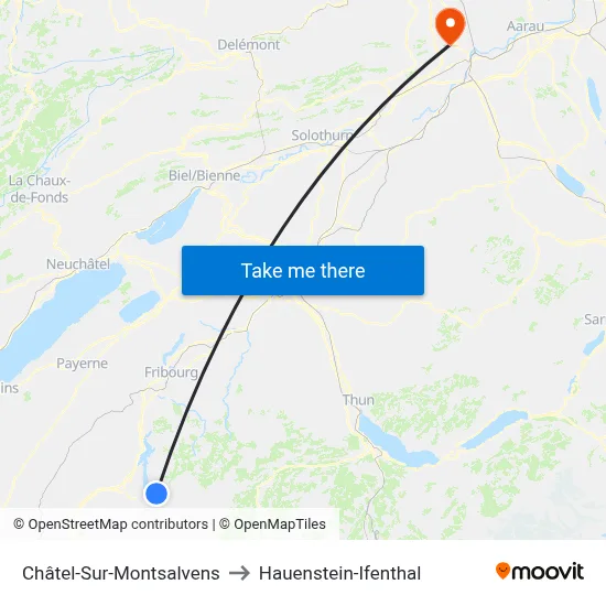 Châtel-Sur-Montsalvens to Hauenstein-Ifenthal map