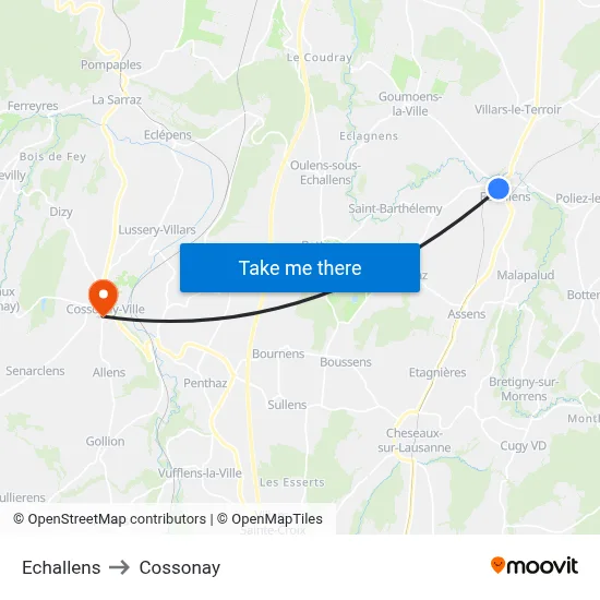 Echallens to Cossonay map