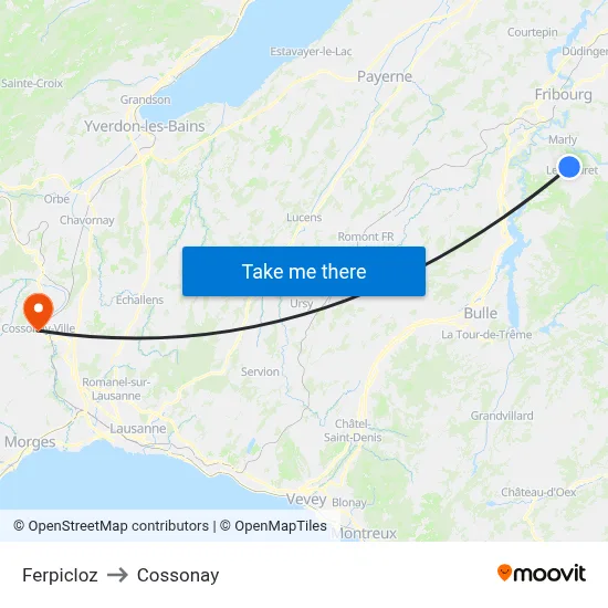 Ferpicloz to Cossonay map