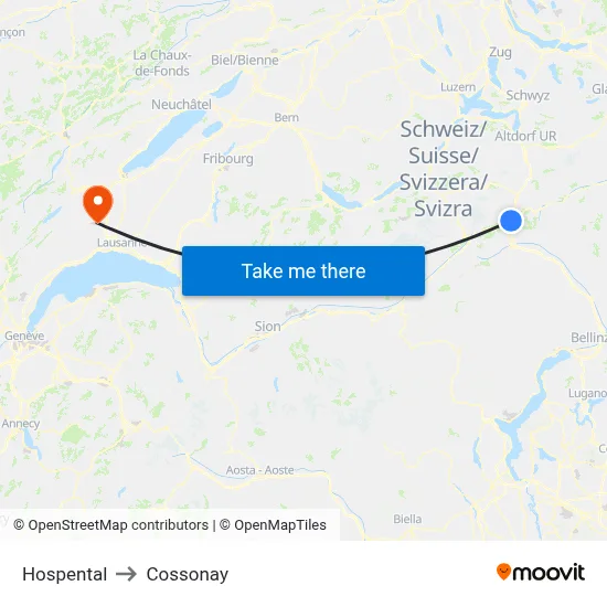 Hospental to Cossonay map
