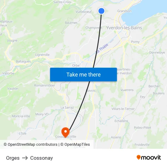 Orges to Cossonay map