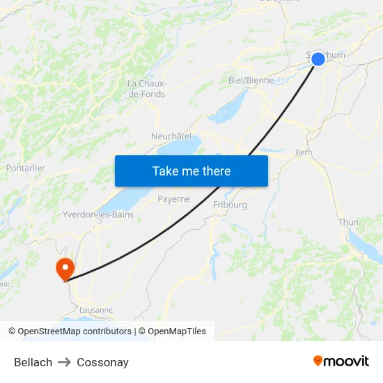 Bellach to Cossonay map